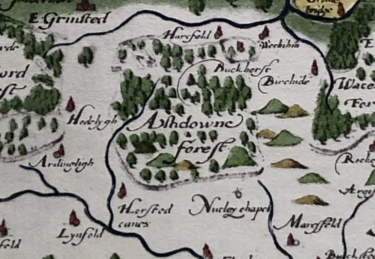 Ashdown Forest as shown on Saxton's 1575 map of south-east England